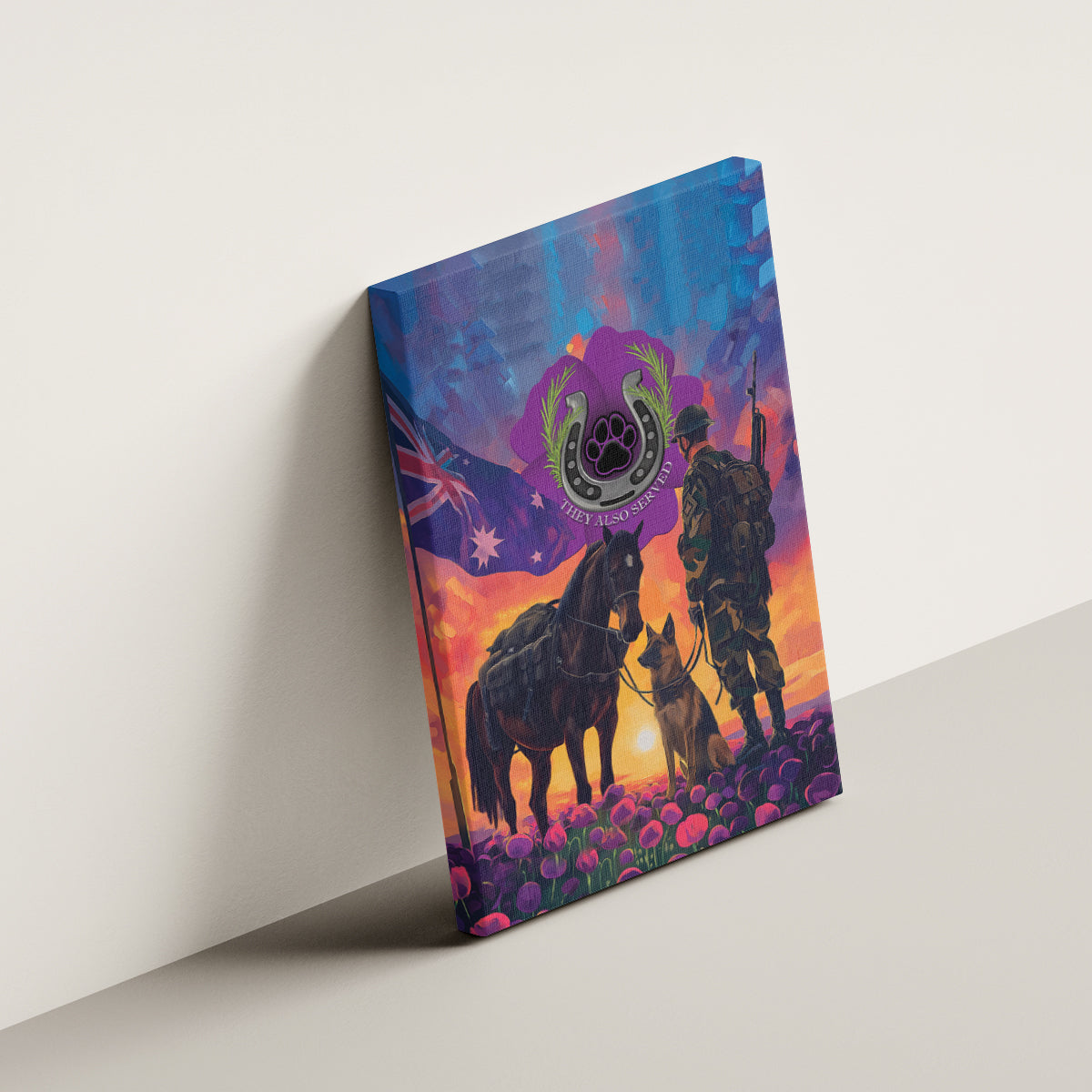 Australia Animals ANZAC Canvas Wall Art Dog And Horse Heroes Also Served
