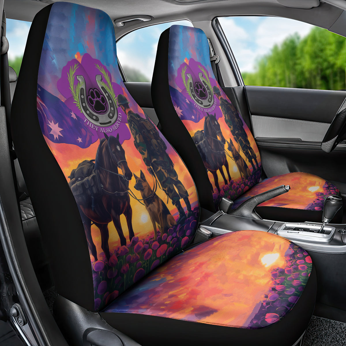 Australia Animals ANZAC Car Seat Cover Dog And Horse Heroes Also Served