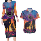 Australia Animals ANZAC Couples Matching Long Sleeve Bodycon Dress and Hawaiian Shirt Dog And Horse Heroes Also Served