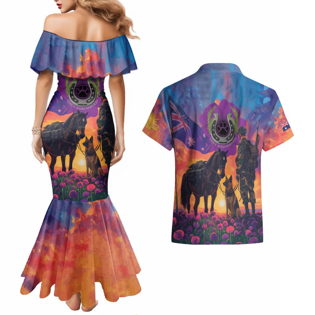 Australia Animals ANZAC Couples Matching Mermaid Dress and Hawaiian Shirt Dog And Horse Heroes Also Served