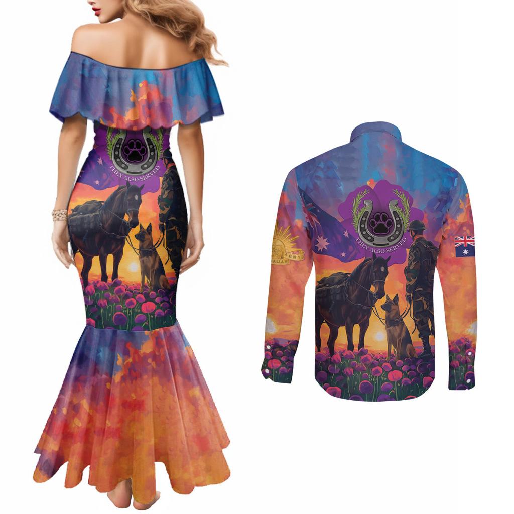Australia Animals ANZAC Couples Matching Mermaid Dress and Long Sleeve Button Shirt Dog And Horse Heroes Also Served