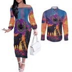 Australia Animals ANZAC Couples Matching Off The Shoulder Long Sleeve Dress and Long Sleeve Button Shirt Dog And Horse Heroes Also Served