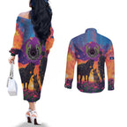 Australia Animals ANZAC Couples Matching Off The Shoulder Long Sleeve Dress and Long Sleeve Button Shirt Dog And Horse Heroes Also Served