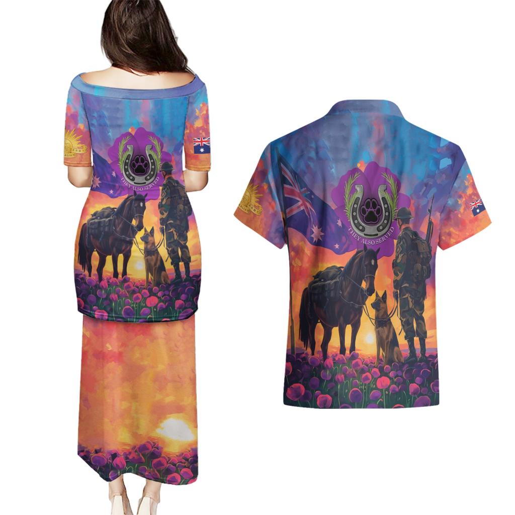 Australia Animals ANZAC Couples Matching Puletasi and Hawaiian Shirt Dog And Horse Heroes Also Served