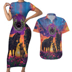 Australia Animals ANZAC Couples Matching Short Sleeve Bodycon Dress and Hawaiian Shirt Dog And Horse Heroes Also Served