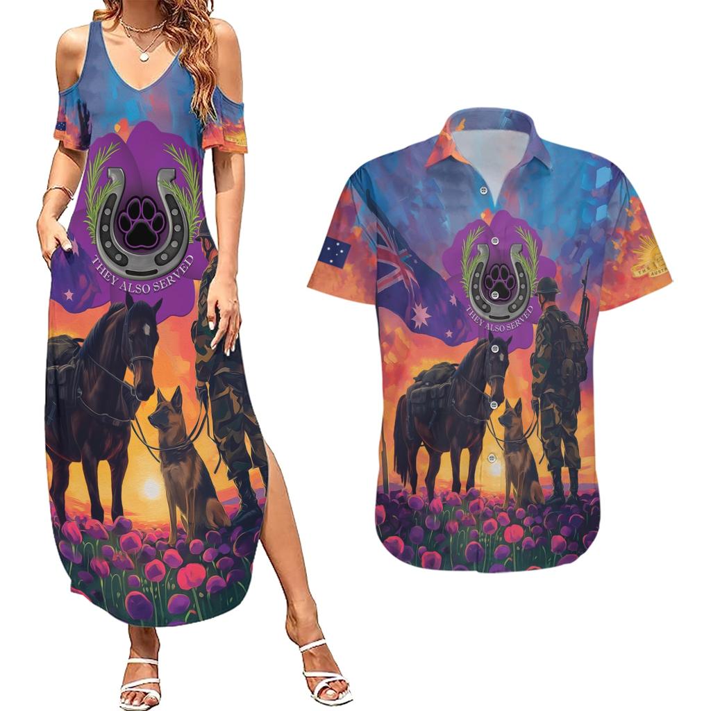 Australia Animals ANZAC Couples Matching Summer Maxi Dress and Hawaiian Shirt Dog And Horse Heroes Also Served