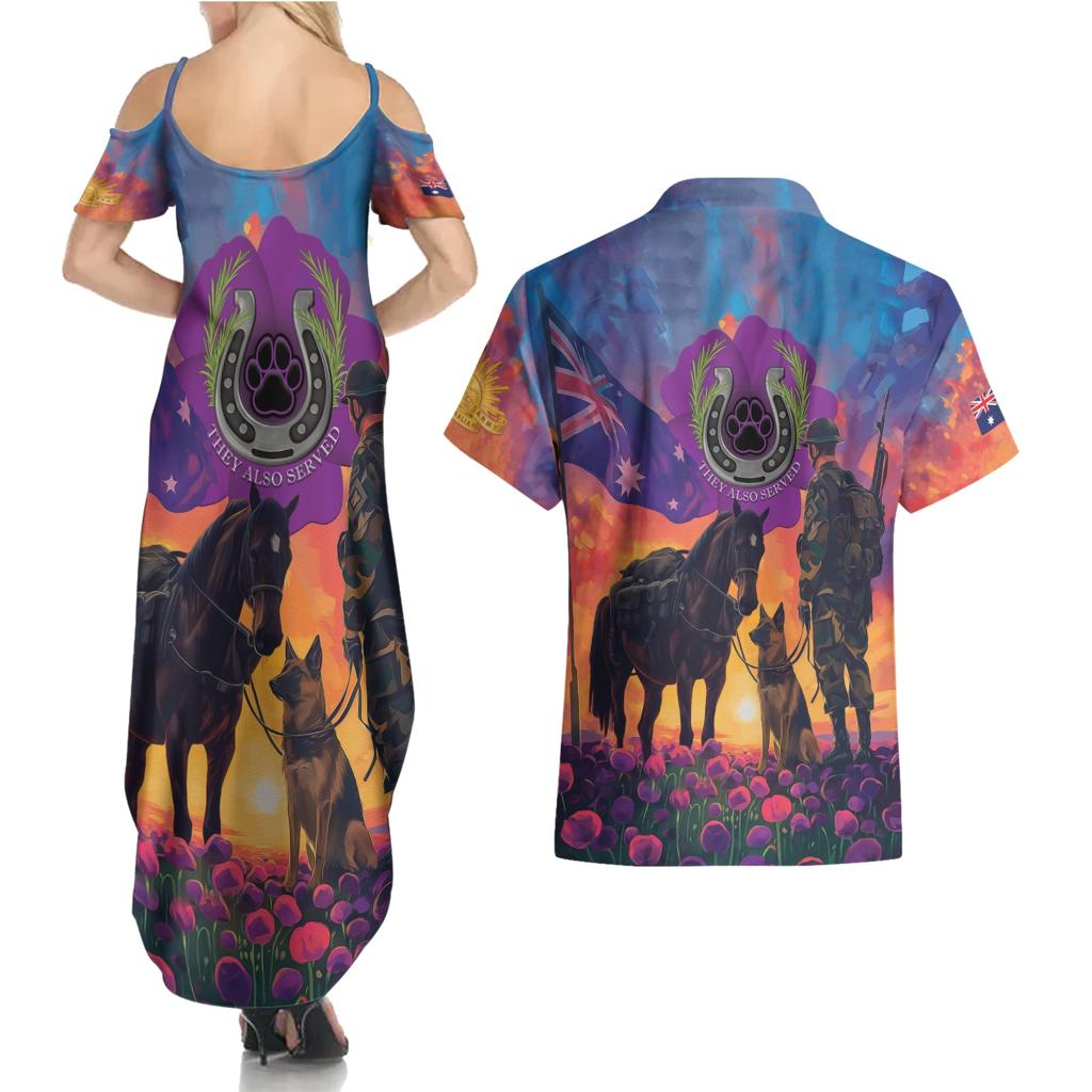 Australia Animals ANZAC Couples Matching Summer Maxi Dress and Hawaiian Shirt Dog And Horse Heroes Also Served