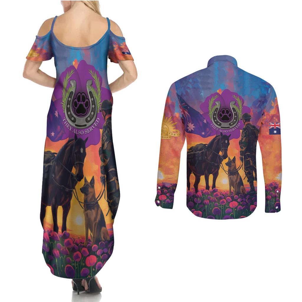 Australia Animals ANZAC Couples Matching Summer Maxi Dress and Long Sleeve Button Shirt Dog And Horse Heroes Also Served