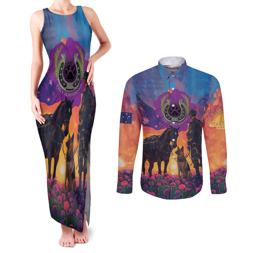 Australia Animals ANZAC Couples Matching Tank Maxi Dress and Long Sleeve Button Shirt Dog And Horse Heroes Also Served