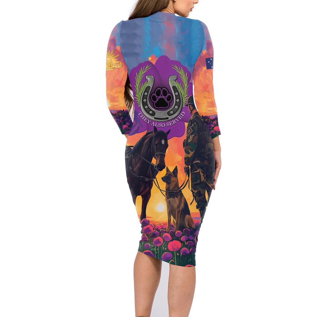 Australia Animals ANZAC Family Matching Long Sleeve Bodycon Dress and Hawaiian Shirt Dog And Horse Heroes Also Served