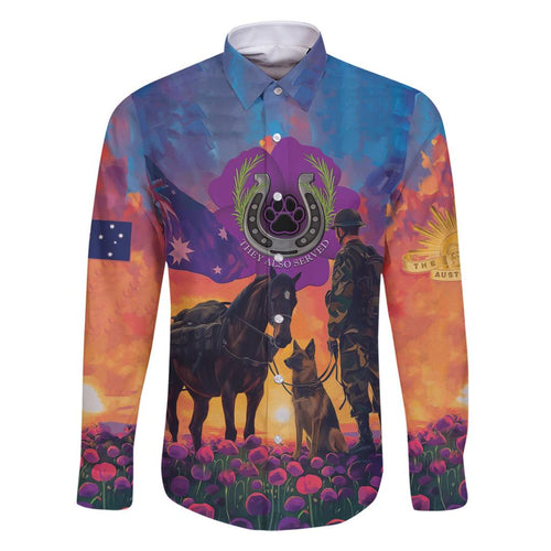Australia Animals ANZAC Family Matching Off Shoulder Short Dress and Hawaiian Shirt Dog And Horse Heroes Also Served