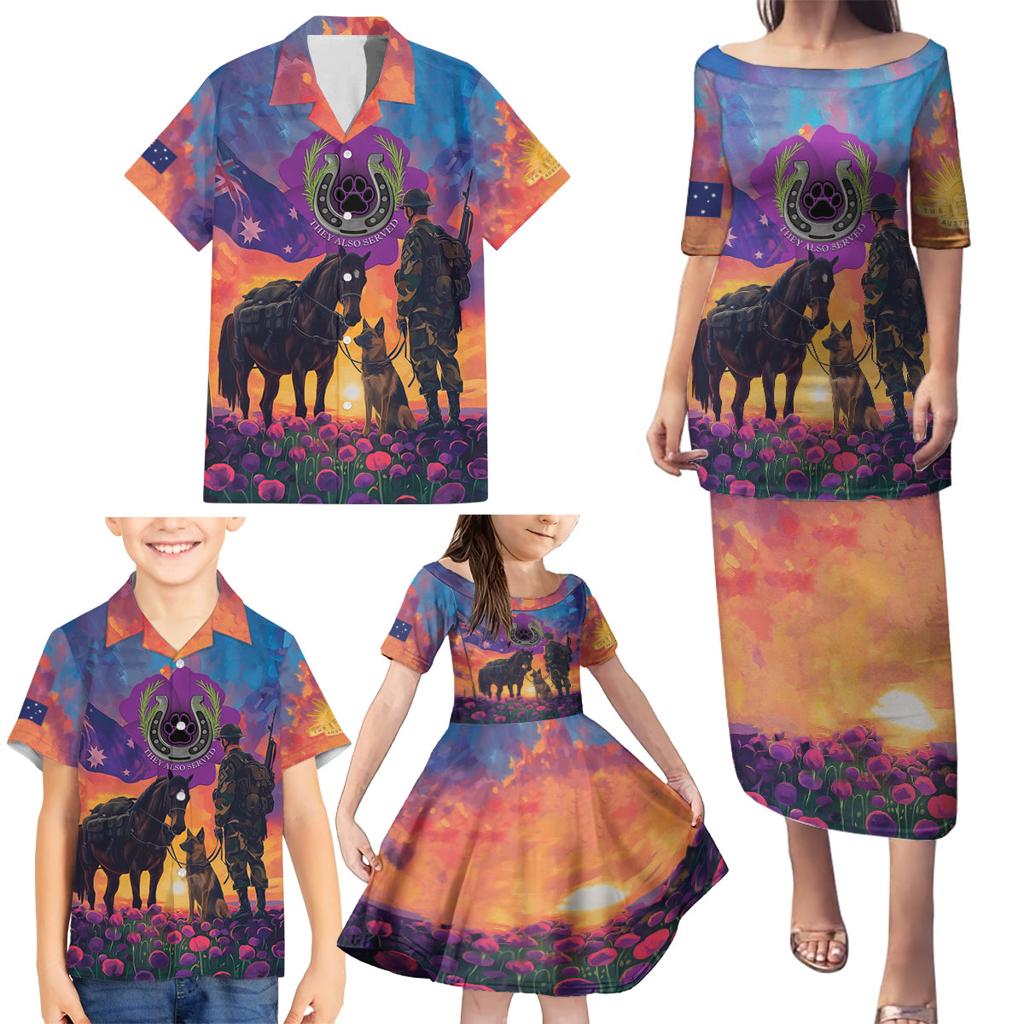 Australia Animals ANZAC Family Matching Puletasi and Hawaiian Shirt Dog And Horse Heroes Also Served