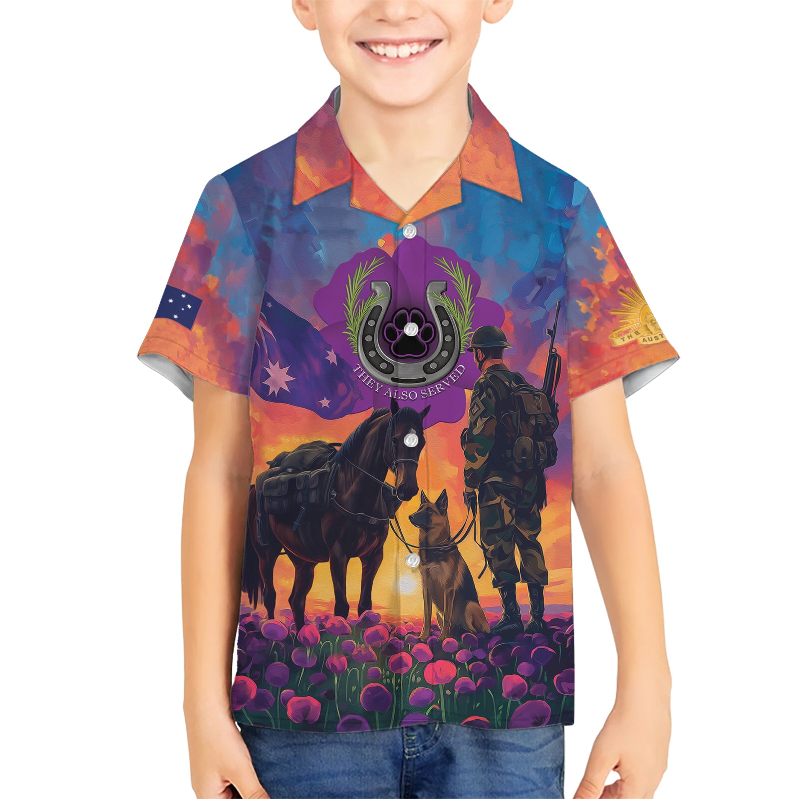 Australia Animals ANZAC Kid Hawaiian Shirt Dog And Horse Heroes Also Served