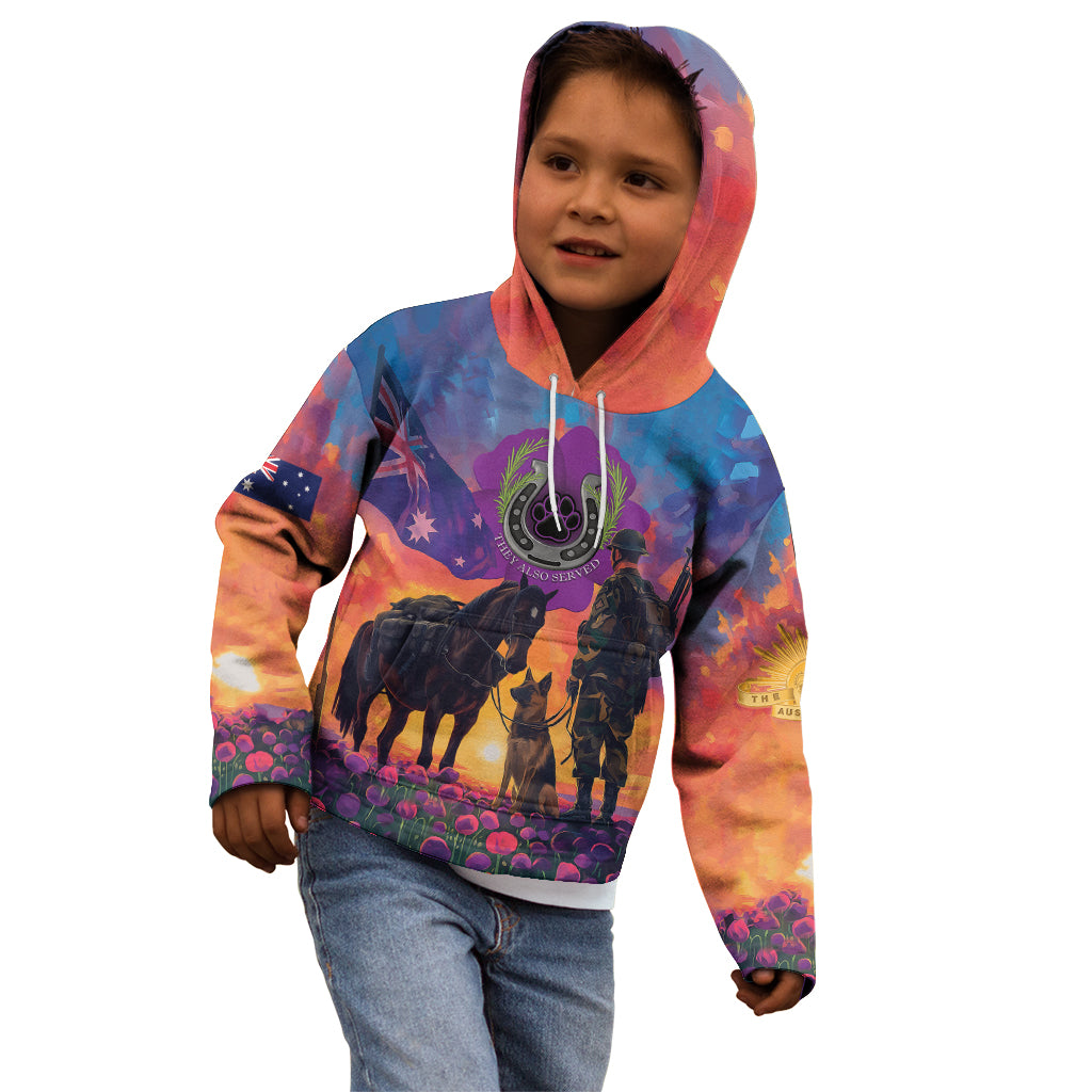 Australia Animals ANZAC Kid Hoodie Dog And Horse Heroes Also Served