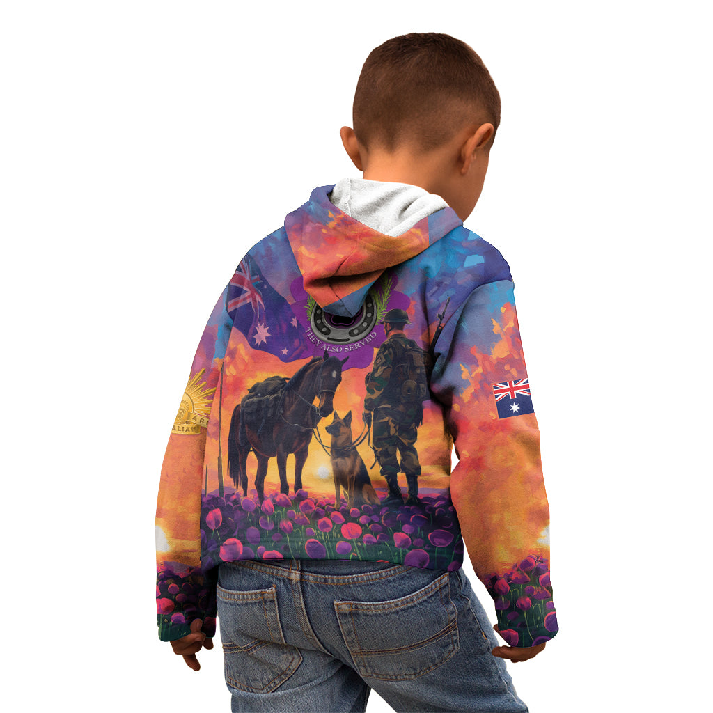 Australia Animals ANZAC Kid Hoodie Dog And Horse Heroes Also Served