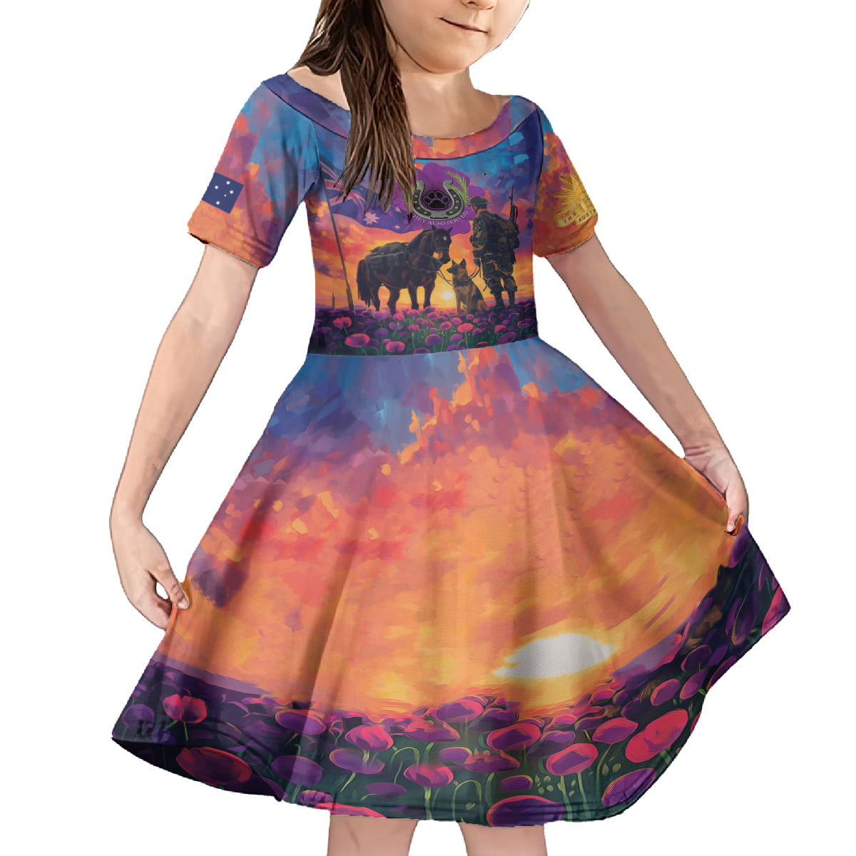 Australia Animals ANZAC Kid Short Sleeve Dress Dog And Horse Heroes Also Served
