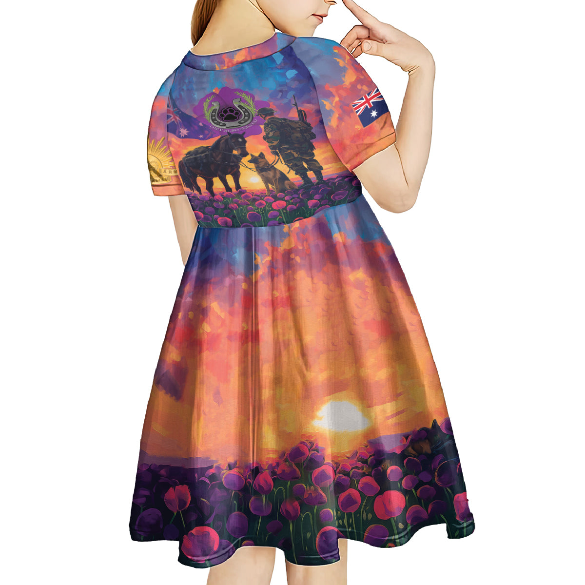Australia Animals ANZAC Kid Short Sleeve Dress Dog And Horse Heroes Also Served