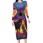 Australia Animals ANZAC Long Sleeve Bodycon Dress Dog And Horse Heroes Also Served