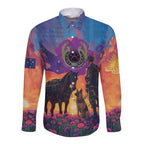 Australia Animals ANZAC Long Sleeve Button Shirt Dog And Horse Heroes Also Served
