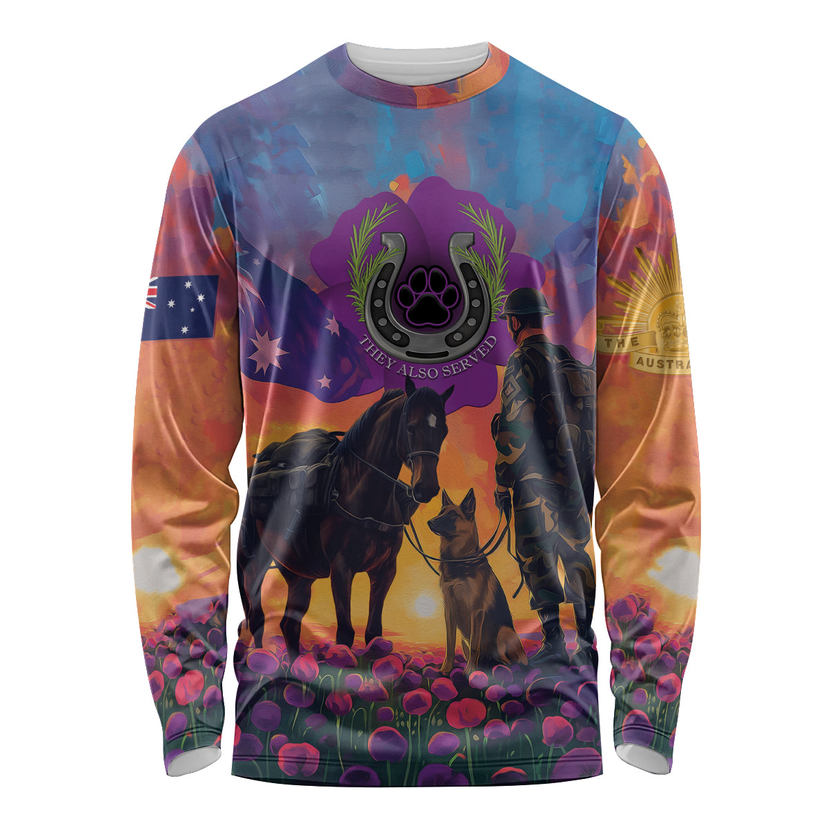 Australia Animals ANZAC Long Sleeve Shirt Dog And Horse Heroes Also Served