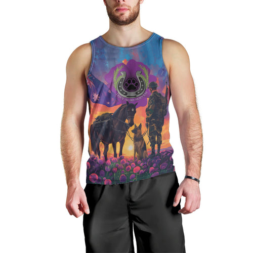 Australia Animals ANZAC Men Tank Top Dog And Horse Heroes Also Served