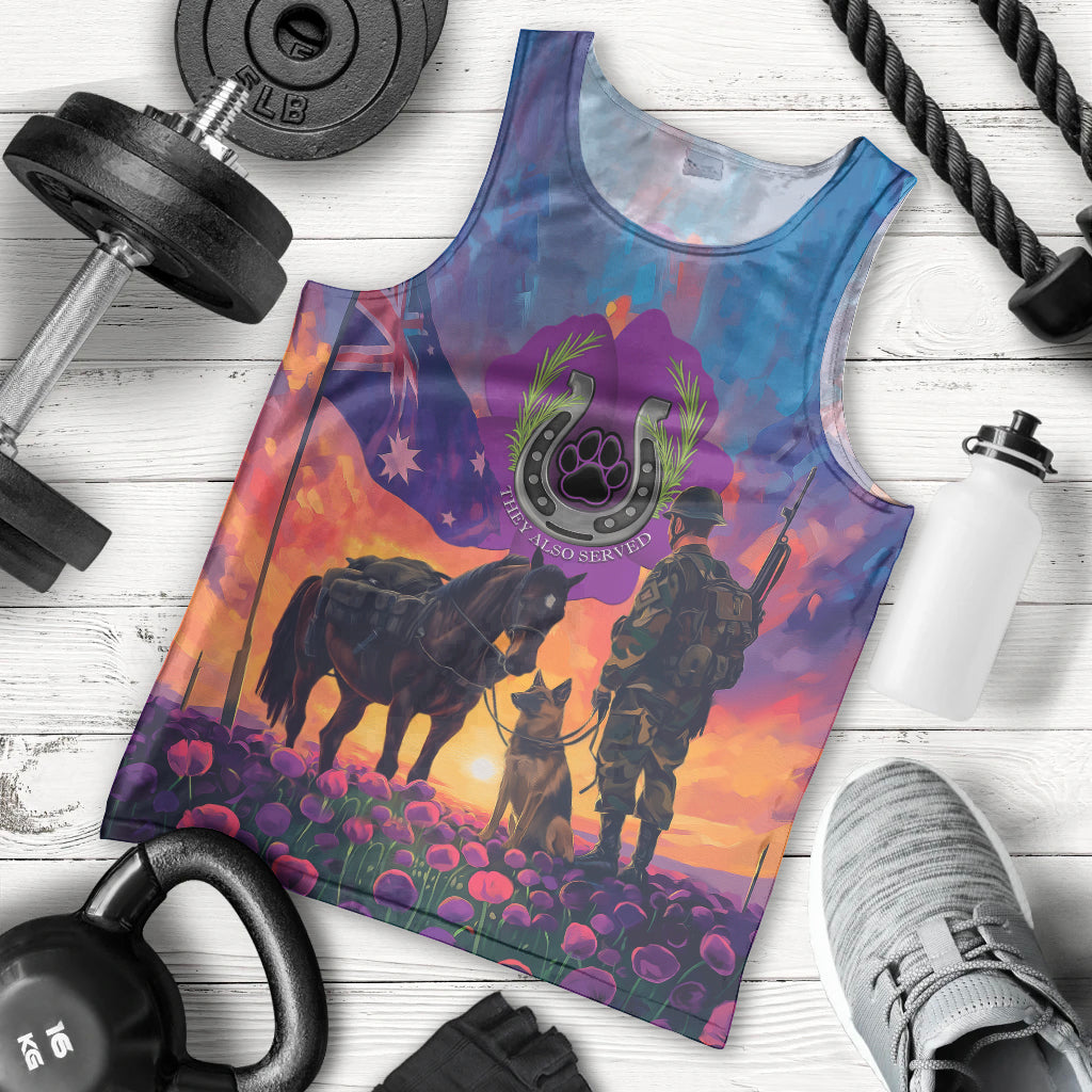 Australia Animals ANZAC Men Tank Top Dog And Horse Heroes Also Served