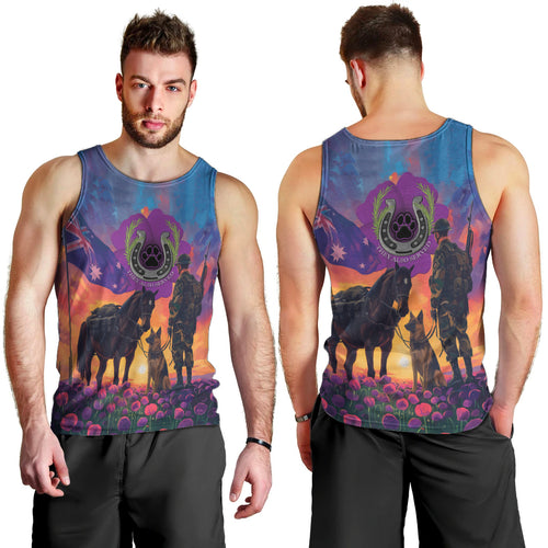 Australia Animals ANZAC Men Tank Top Dog And Horse Heroes Also Served