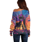 Australia Animals ANZAC Off Shoulder Sweater Dog And Horse Heroes Also Served