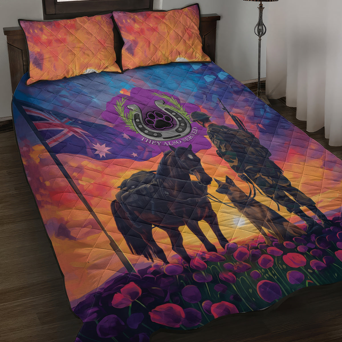 Australia Animals ANZAC Quilt Bed Set Dog And Horse Heroes Also Served