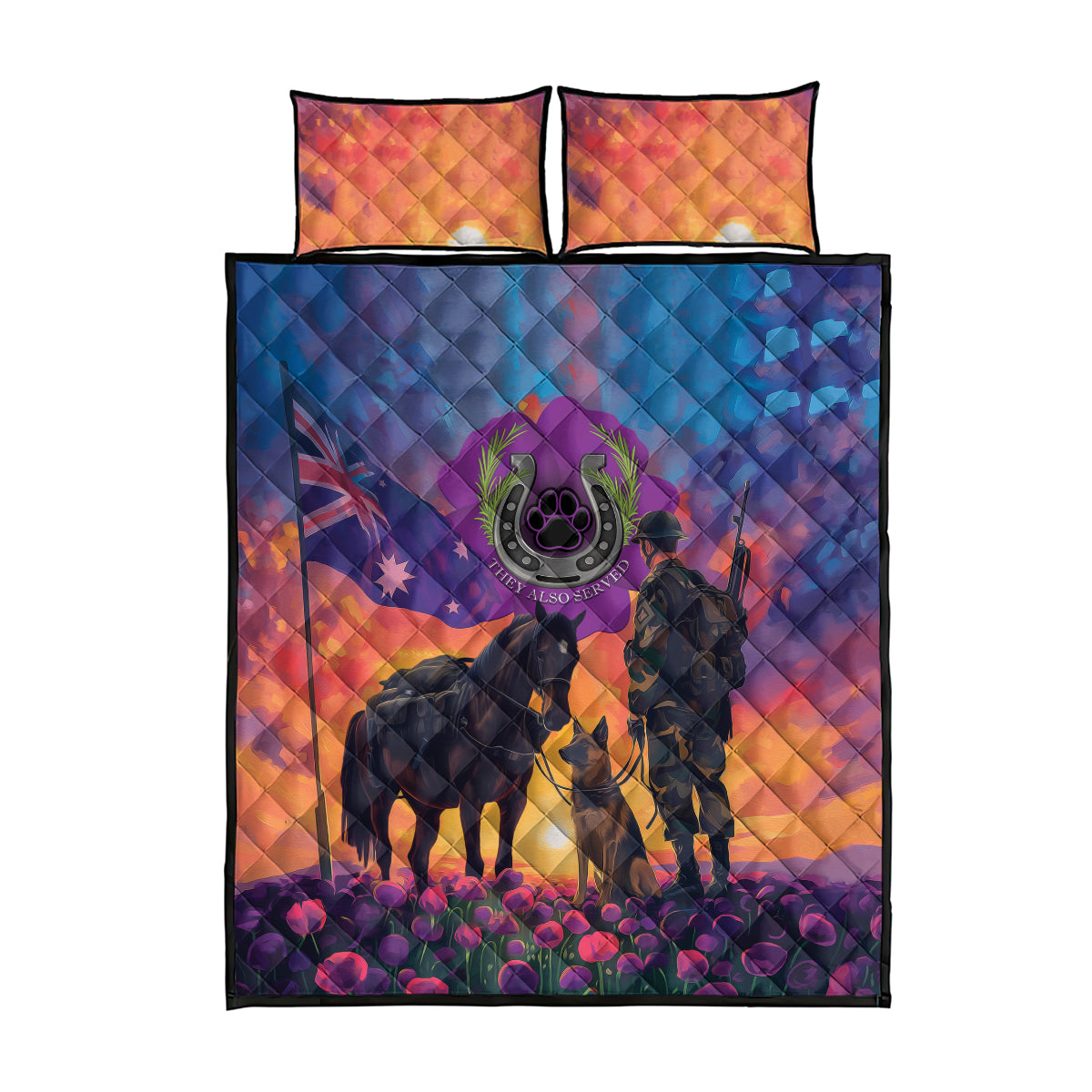 Australia Animals ANZAC Quilt Bed Set Dog And Horse Heroes Also Served