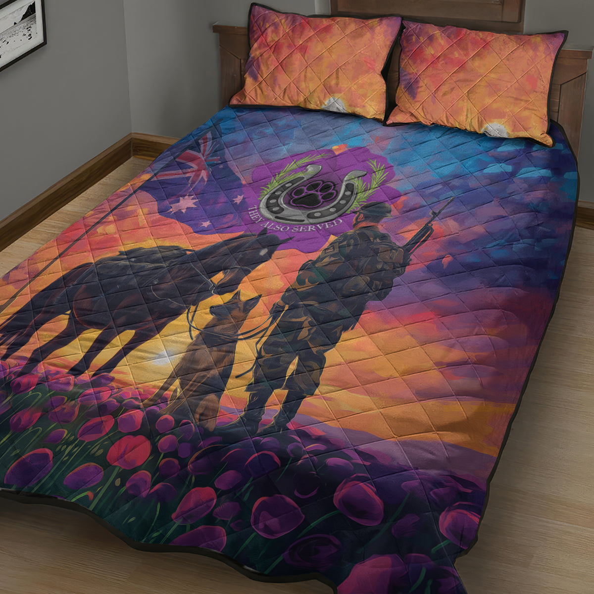 Australia Animals ANZAC Quilt Bed Set Dog And Horse Heroes Also Served