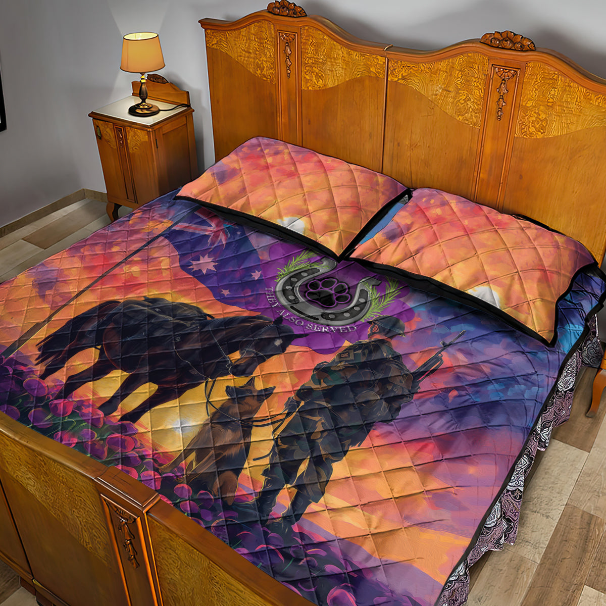 Australia Animals ANZAC Quilt Bed Set Dog And Horse Heroes Also Served