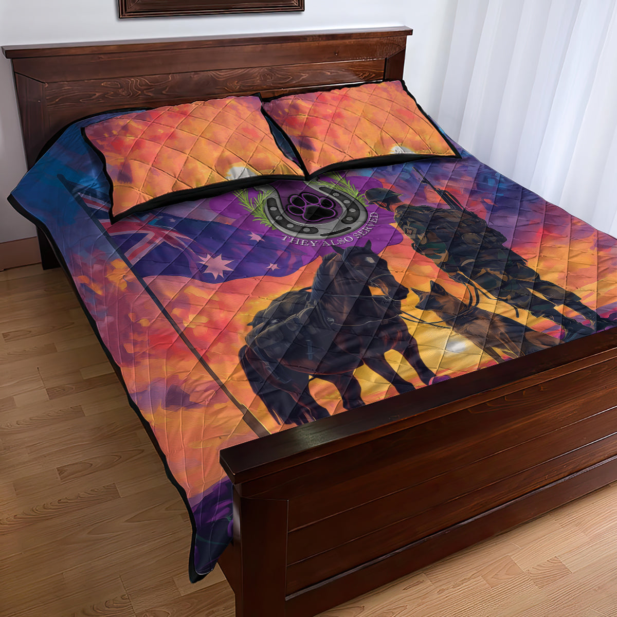 Australia Animals ANZAC Quilt Bed Set Dog And Horse Heroes Also Served