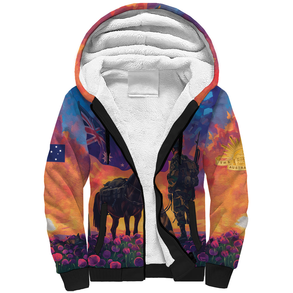 Australia Animals ANZAC Sherpa Hoodie Dog And Horse Heroes Also Served