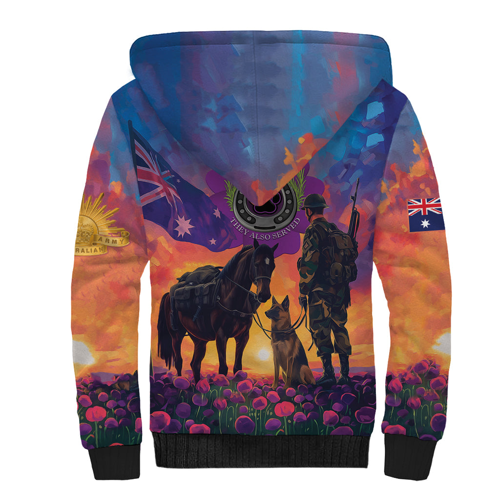 Australia Animals ANZAC Sherpa Hoodie Dog And Horse Heroes Also Served
