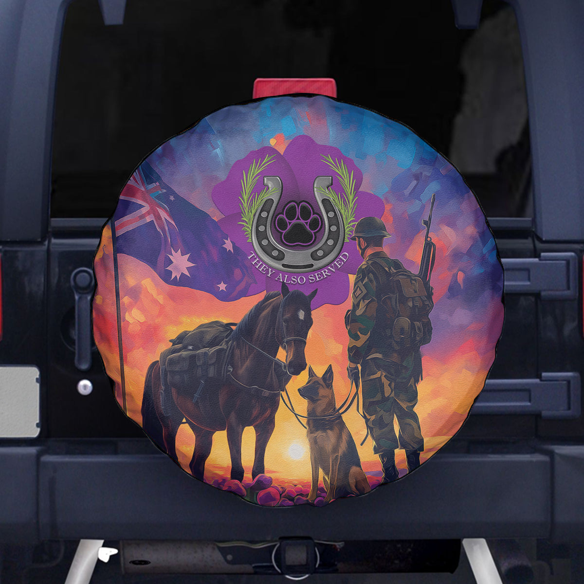 Australia Animals ANZAC Spare Tire Cover Dog And Horse Heroes Also Served