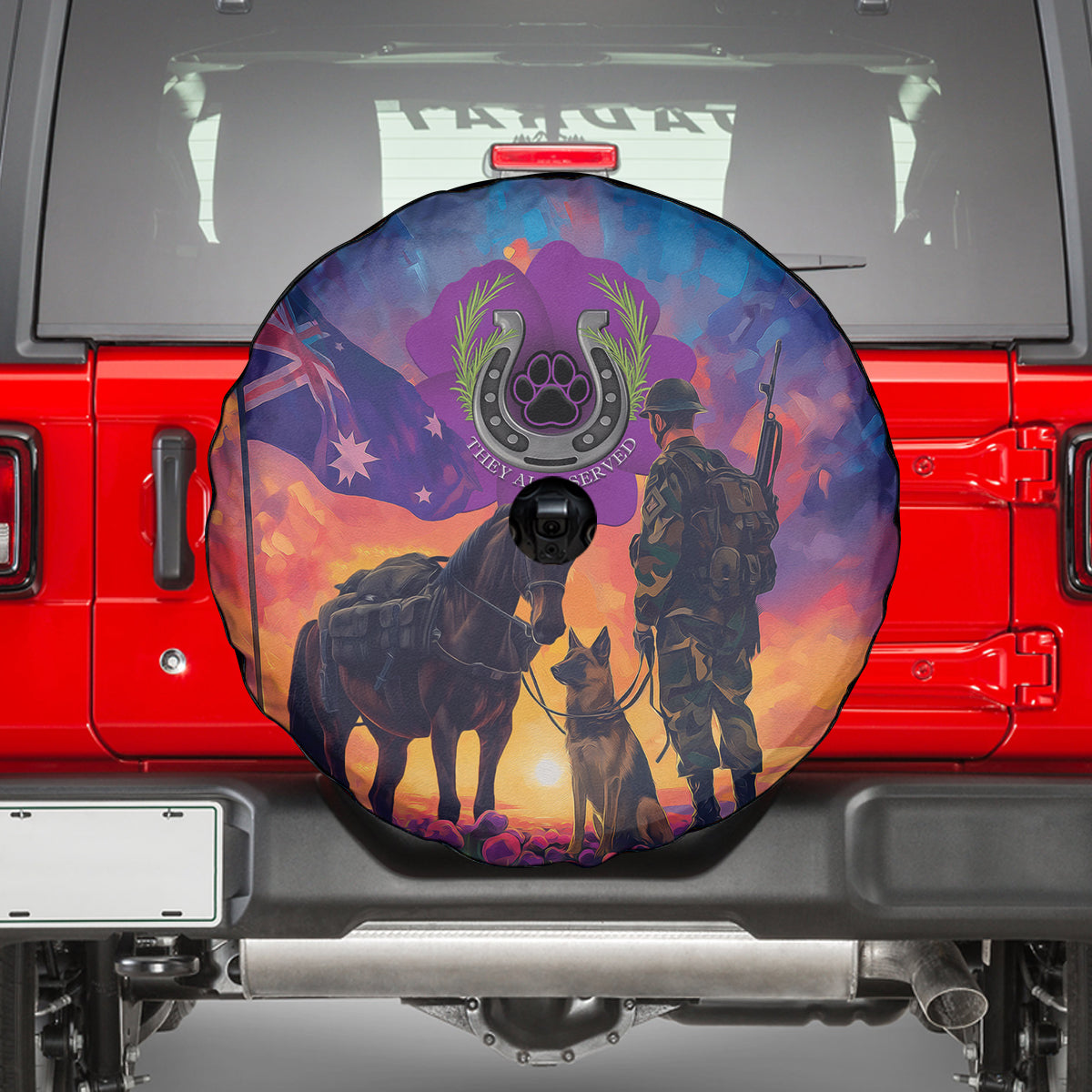 Australia Animals ANZAC Spare Tire Cover Dog And Horse Heroes Also Served