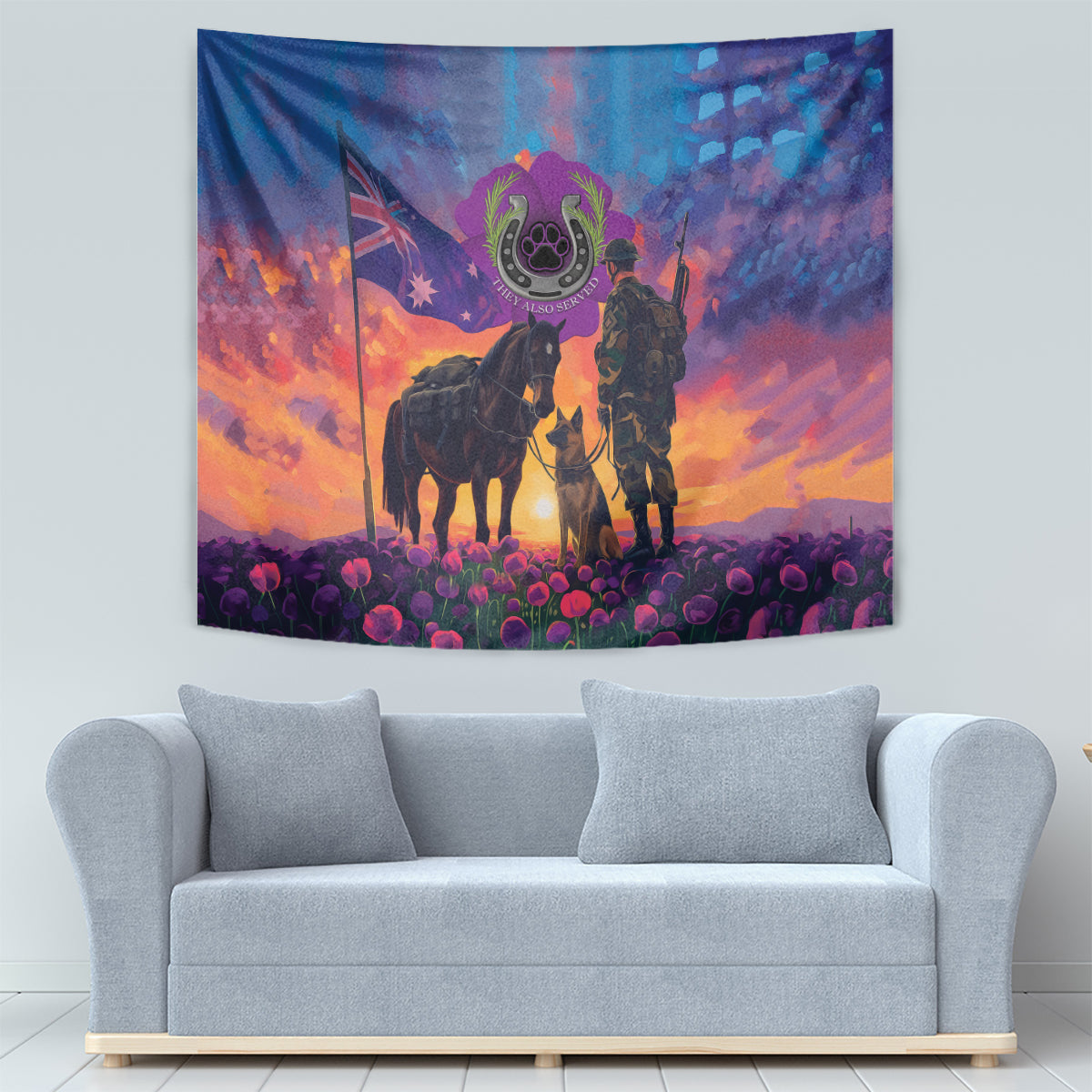 Australia Animals ANZAC Tapestry Dog And Horse Heroes Also Served