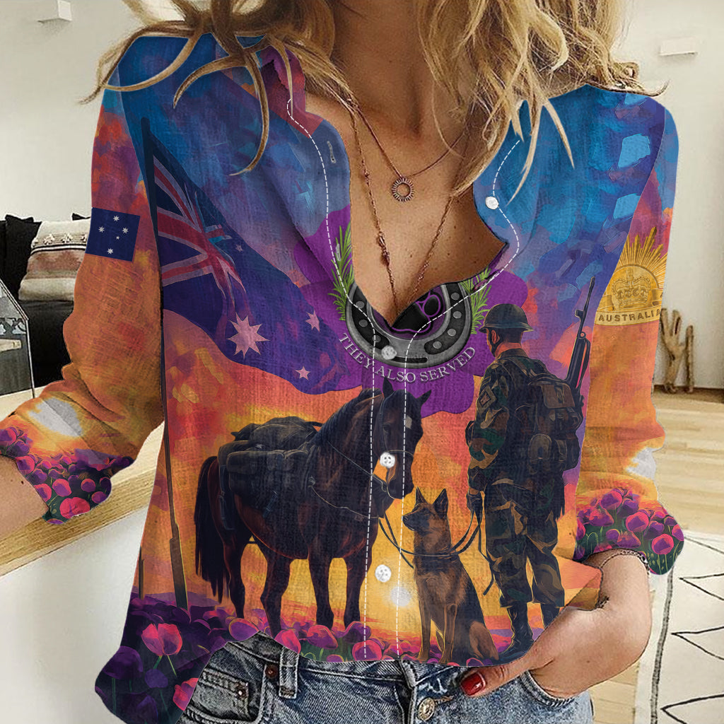 Australia Animals ANZAC Women Casual Shirt Dog And Horse Heroes Also Served