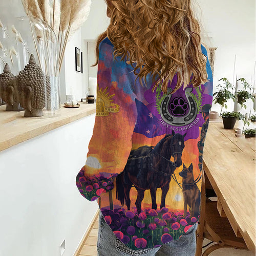 Australia Animals ANZAC Women Casual Shirt Dog And Horse Heroes Also Served