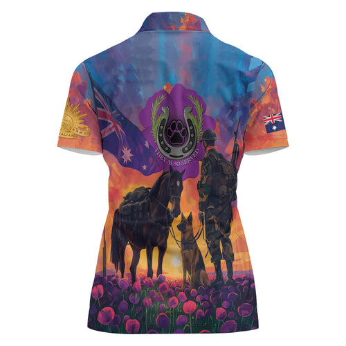 Australia Animals ANZAC Women Polo Shirt Dog And Horse Heroes Also Served