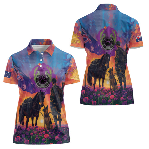 Australia Animals ANZAC Women Polo Shirt Dog And Horse Heroes Also Served