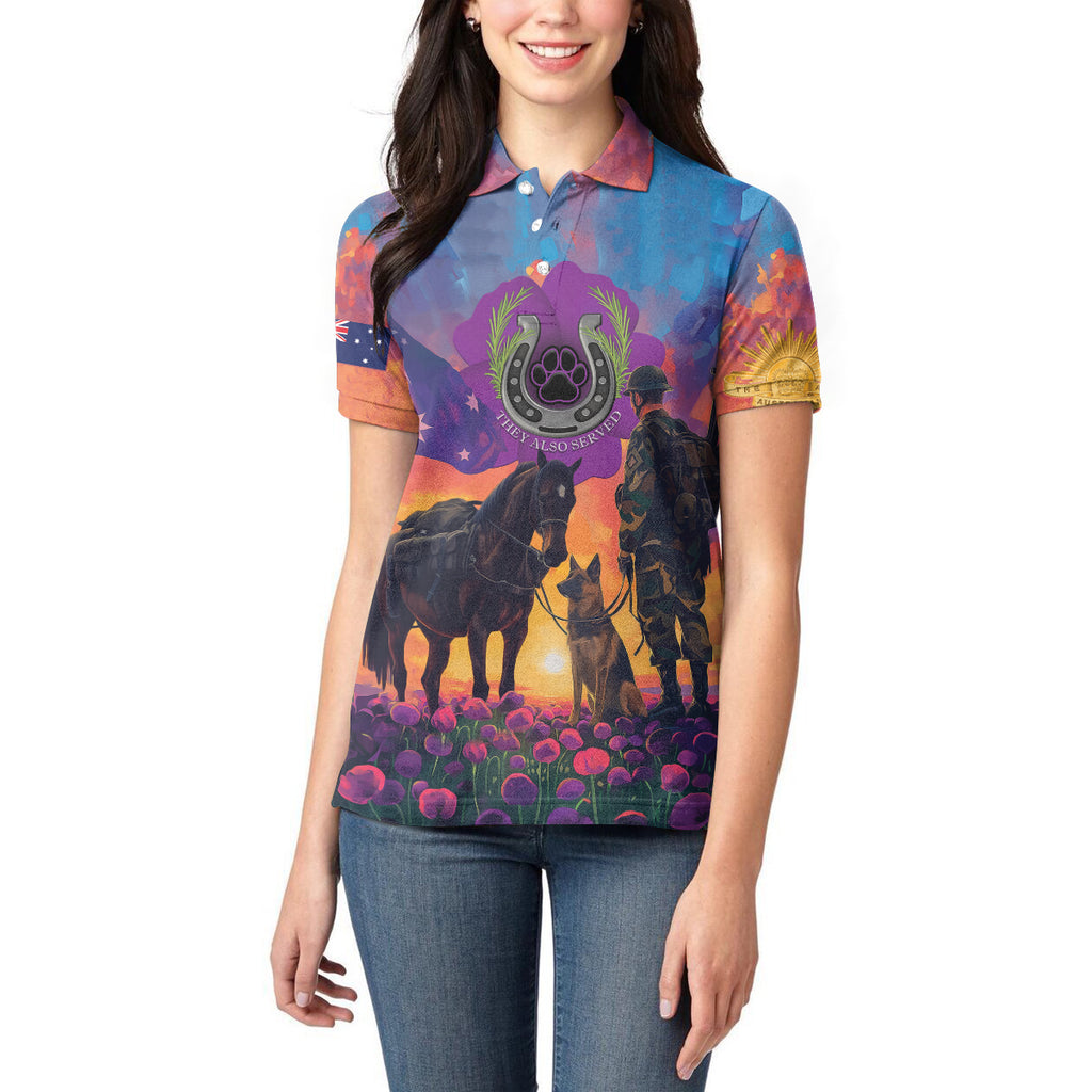 Australia Animals ANZAC Women Polo Shirt Dog And Horse Heroes Also Served