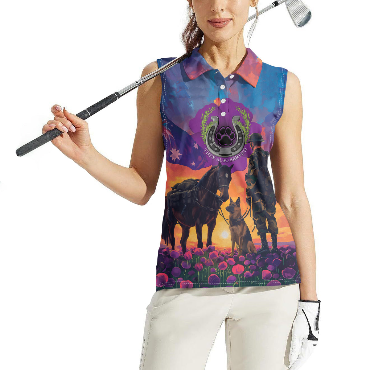 Australia Animals ANZAC Women Sleeveless Polo Shirt Dog And Horse Heroes Also Served
