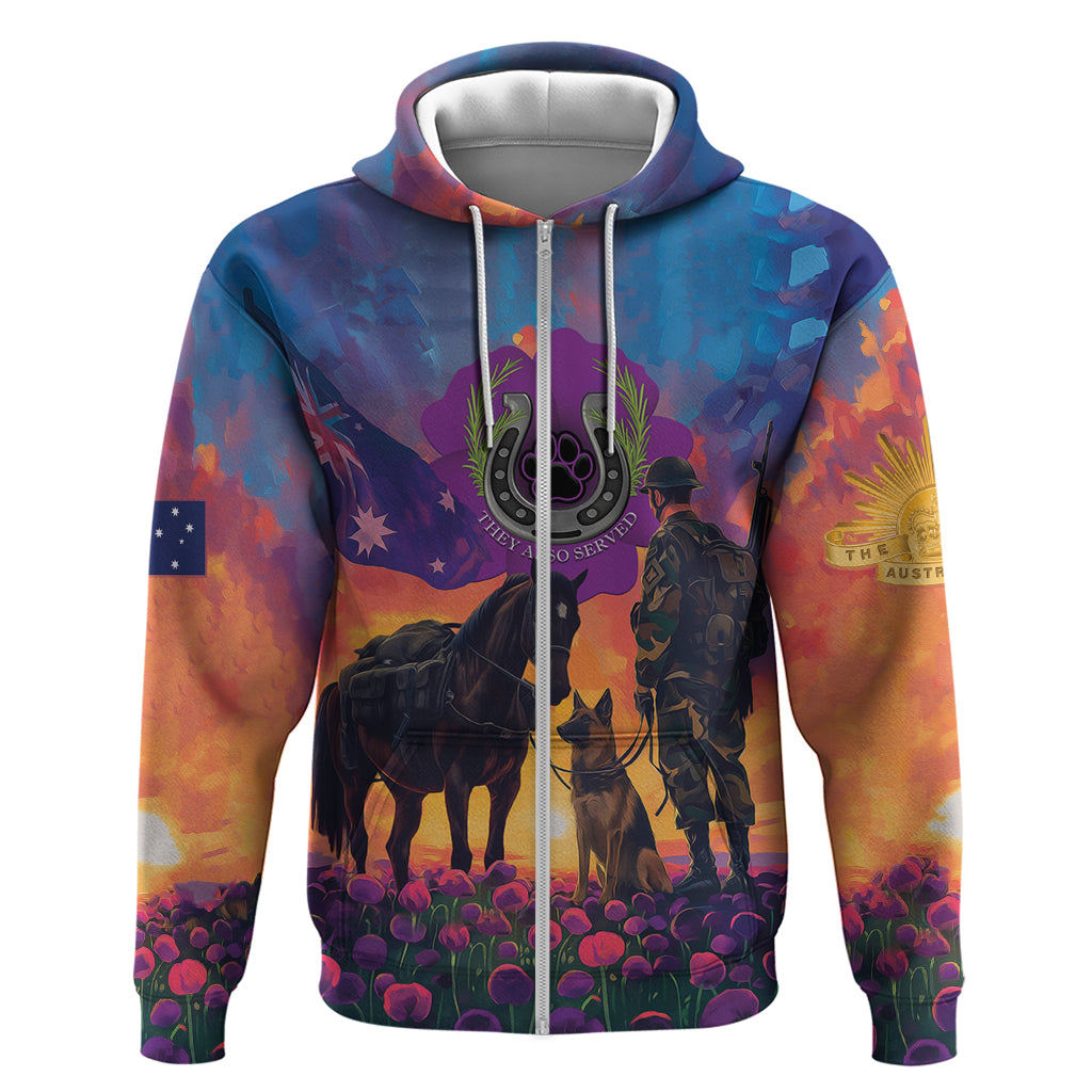 Australia Animals ANZAC Zip Hoodie Dog And Horse Heroes Also Served