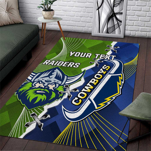 Personalised Cowboys And Raiders Rugby Area Rug Sporty Version