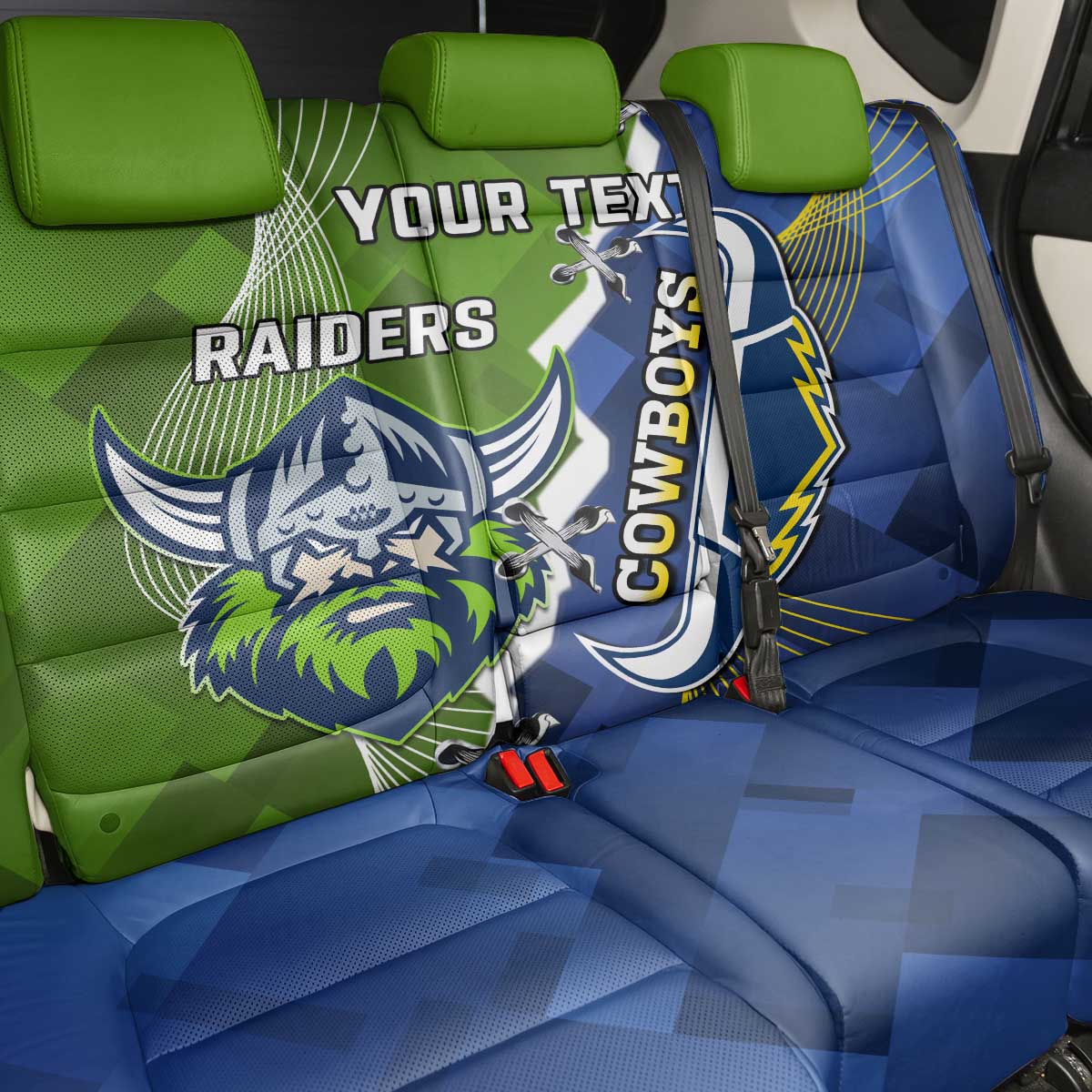 Personalised Cowboys And Raiders Rugby Back Car Seat Cover Sporty Version