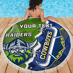 Personalised Cowboys And Raiders Rugby Beach Blanket Sporty Version