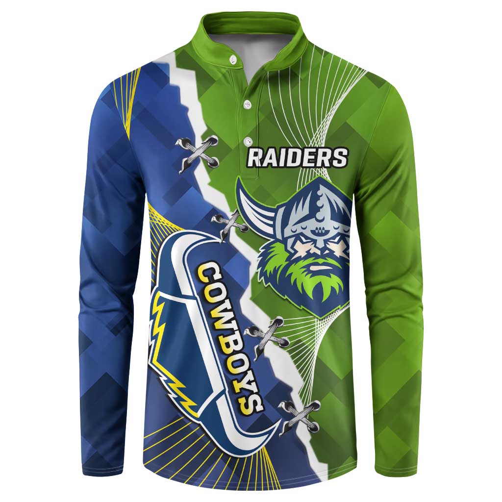Personalised Cowboys And Raiders Rugby Button Sweatshirt Sporty Version