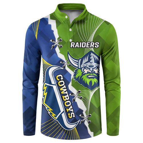 Personalised Cowboys And Raiders Rugby Button Sweatshirt Sporty Version